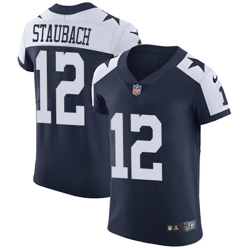 Nike Cowboys #12 Roger Staubach Navy Blue Thanksgiving Men's Stitched NFL Vapor Untouchable Throwback Elite Jersey - Click Image to Close